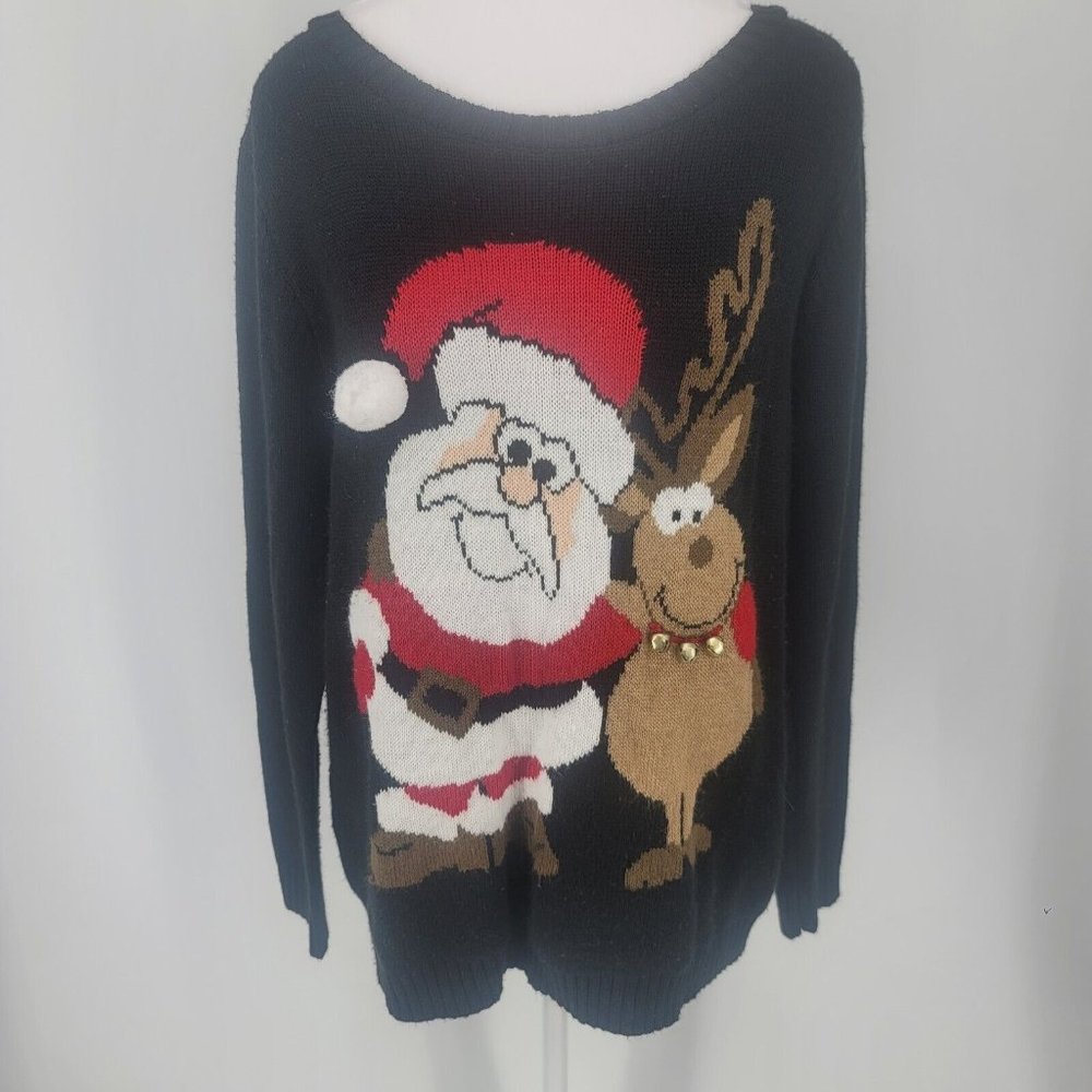 Karen Scott Santa and Reindeer Christmas Holiday Sweater Womens Size XL Petite